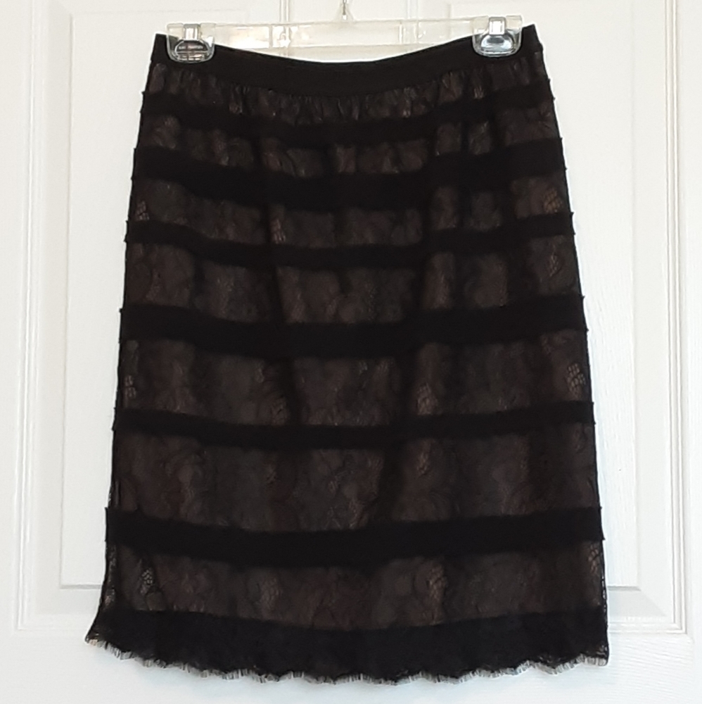 BCBGMaxAzaria Jocelyn black lace pencil skirt.